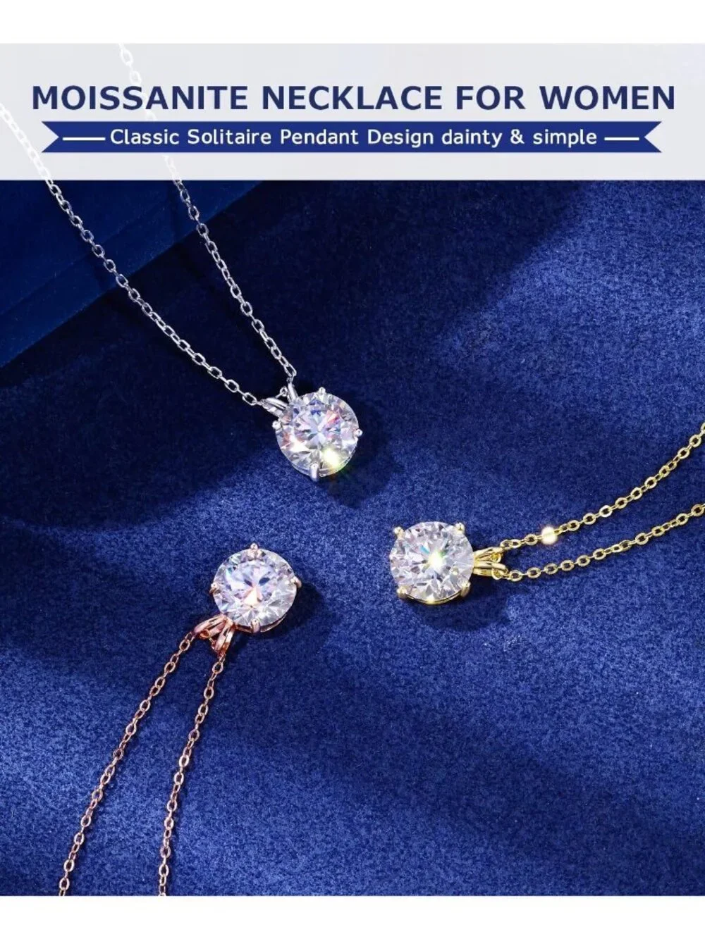 Dainty Moissanite Pendant Necklace 18K Gold Vermeil & Sterling Silver, 0.1-12